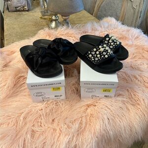 Steve Madden Black Sandals with Bow and Pearl Accents